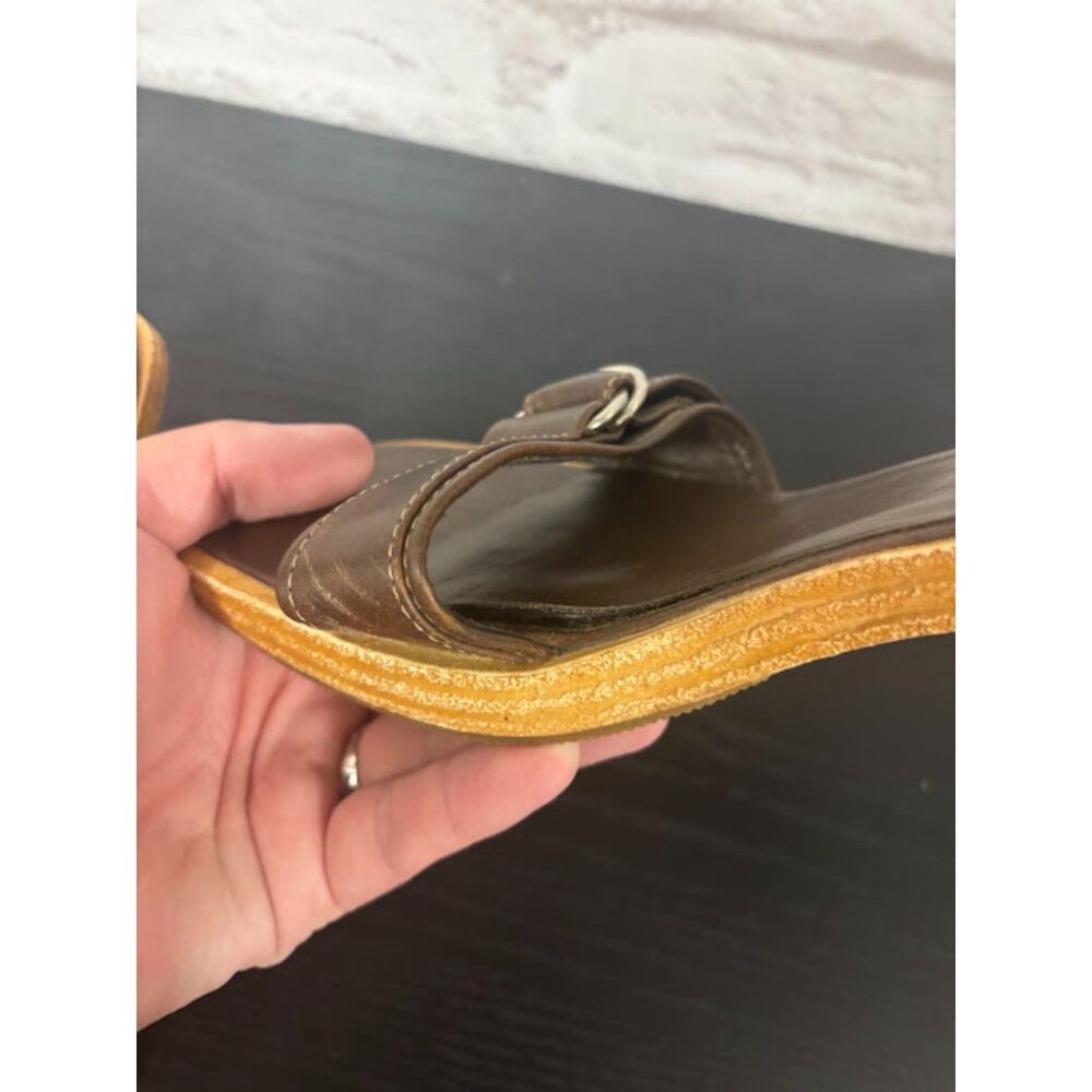 LEI Y2k Buckle Strap Peep Toe Heel Preppy Office Siren Block Heel Size 8 Brown - Picture 5 of 6
